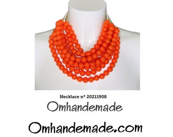 20211908 Orange necklace bib necklace choker necklace maxi multi-strand layered relief necklace leather collar chunky necklace