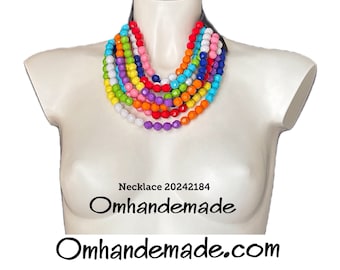 20242184 Colorful necklace, layered multi-strand choker necklace, multicolor relief, bib necklace, leather suspender collar necklace