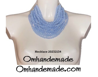20232134 bib necklace light blue necklace light blue necklace choker necklace multistrand necklace layered necklace statement necklace