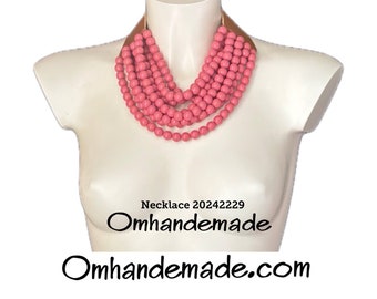 20242229 Antique pink necklace, bib necklace, choker necklace, multi-strand relief layered necklace, Fairchild Baldwin style necklace