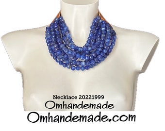 20221999 Blue lapis necklace, bib necklace choker necklace multi-strand layered relief necklace Fairchild Baldwin style necklace