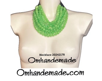 20242178 Lime Green Resin and Leather Collar Necklace Multistrand Layered Necklace Relief Bib Necklace Statement Necklace