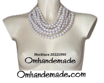 20221990 White necklace bib necklace maxi choker necklace layered multi-strand relief necklace Fairchild Baldwin style necklace