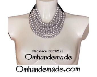 20232129 silver pearl necklace multistrand necklace choker necklace bib necklace leather collar necklace statement necklace