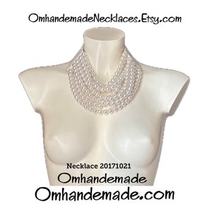 20171021 White Pearl Necklace Choker Necklace Multistrand Layered Necklace Beaded Fairchild Baldwin Style Necklace Bib Necklace