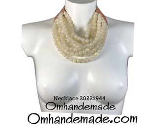 20221944 Cream necklace multi-strand necklace bib necklace choker necklace layers beaded leather collar statement necklace