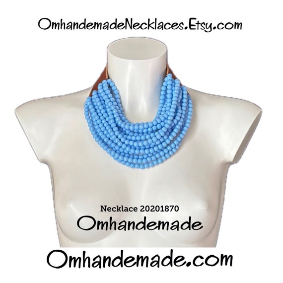 20201870 periwinkle blue necklace bib necklace layered multi-strand necklace maxi resin choker necklace with collar and leather closure