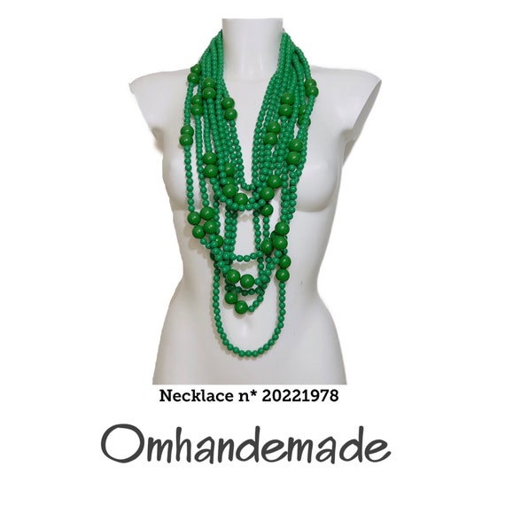 20221978 green long necklace long necklace bib necklace multi strand layered beaded necklace statement necklace gift idea for her