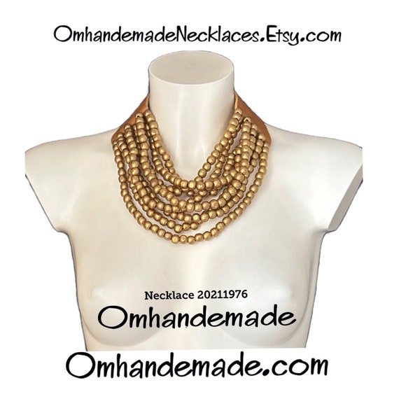 20211976 golden necklace golden wood necklace, bib necklace, multi-strand layered necklace relief leather collar statement necklace