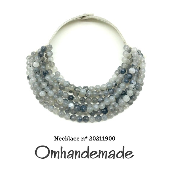 20211900 Gray Necklace Bib Necklace Choker Necklace Multi-Strand Maxi Layered Necklace Beaded Collar Leather Statement Necklace