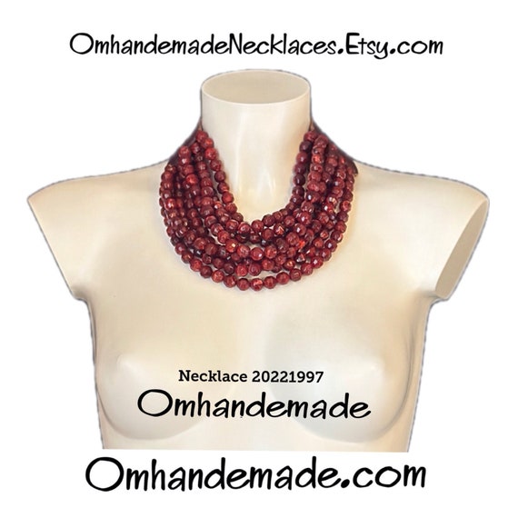 20221997 Burgundy Necklace Multistrand Layered Choker Necklace Beaded Leather Collar Bib Necklace Fairchild Baldwin Style Necklace