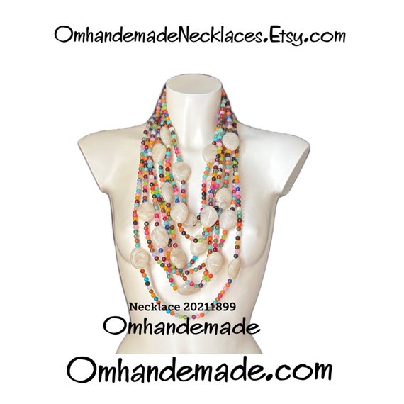 20211899 Colorful necklace, long necklace, multistrand necklace, relief necklace, bib necklace, layered necklace, confetti necklace