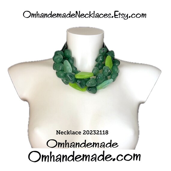 20232118 Green necklace with aqua green and lime green bib necklace multi-strand choker necklace layers relief chunky necklace with braces