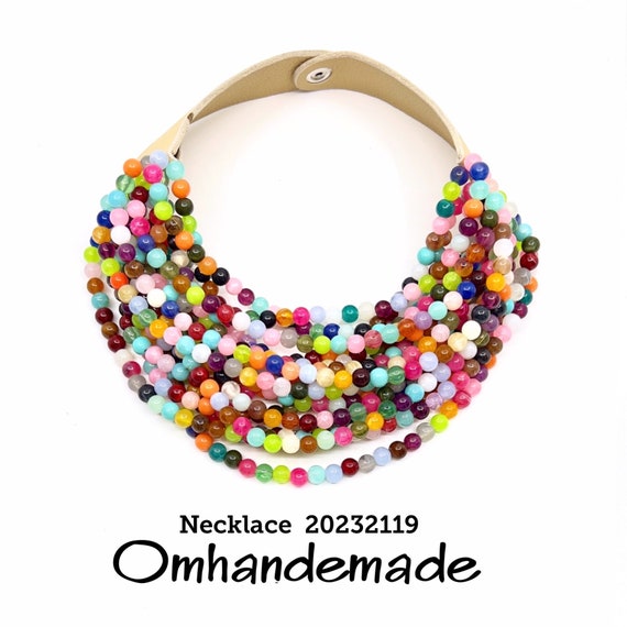 20232119 Colorful necklace colorful choker necklace multi-strand bib necklace layers beaded chunky necklace thick beaded maxi necklace