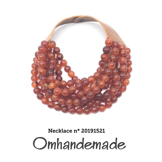 20191521 Bib necklace multistrand choker brown gianduja necklace chunky necklace beaded layered necklace maxi necklace