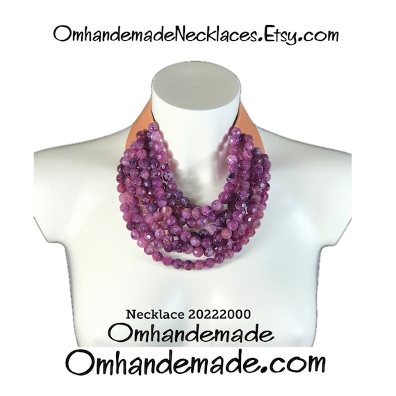 20222000 Purple necklace multi-strand layered choker necklace relief leather collar, Fairchild Baldwin style necklace by Omhandemade