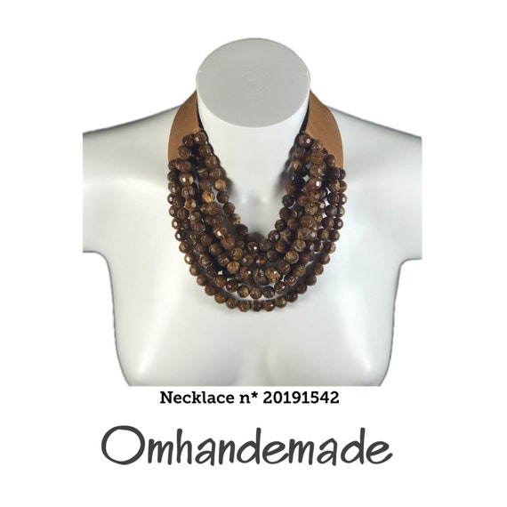 20191542 Bib necklace, brown necklace, choker necklace multi-strand necklace layers beaded necklace Fairchild Baldwin style maxi necklace