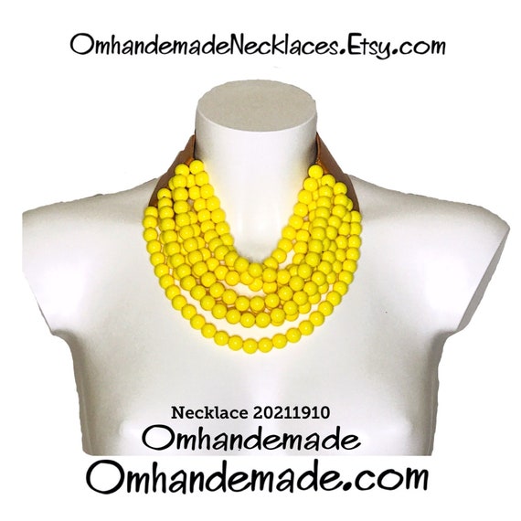 20211910 yellow necklace maxi necklace bib necklace multi-strand choker necklace layered necklace relief necklace chunky necklace gift idea