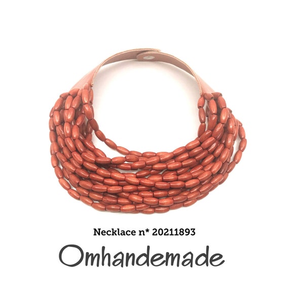 20211893 Wood necklace bib necklace choker necklace multistrand necklace layered beaded necklace sunburnt maxi necklace