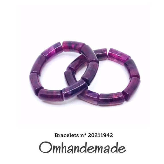 20211942 Purple bracelet, pair of 2 purple bracelets in shaded resin, adjustable semi-rigid bracelet by Omhandemade, bamboo bracelet