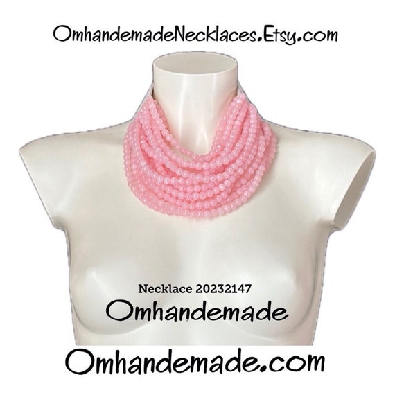 20232147 pink necklace multi-strand layered necklace pink choker necklace imitation quartz 16-strand layered necklace with leather backing