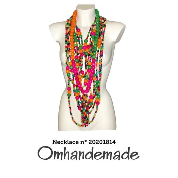 20201814 bib necklace colored necklace, long wooden necklace, relief multi-strand necklace, thick tassel necklace, transformable necklace