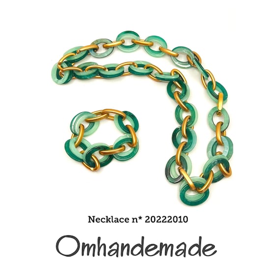 20222010 Mint Green Golden Necklace, Chain Necklace, Assembled Rings Necklace Transformable Statement Necklace by Omhandemade