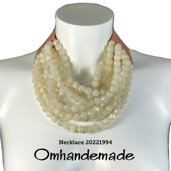 20221944 Cream necklace multi-strand necklace bib necklace choker necklace layers beaded leather collar statement necklace