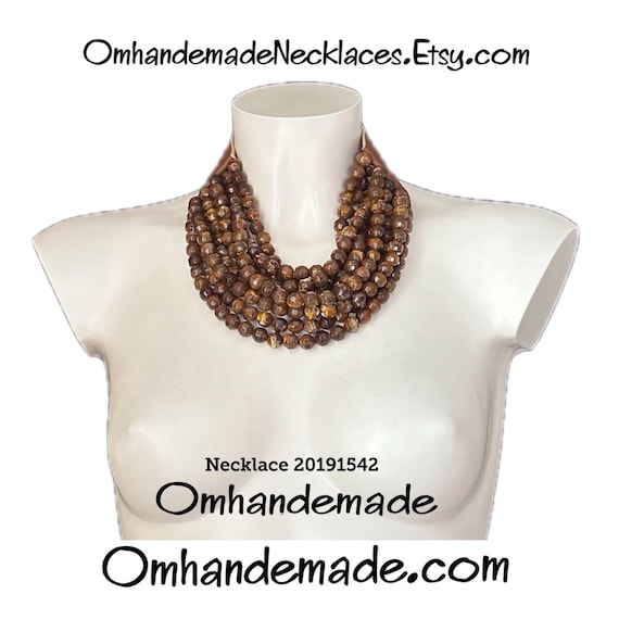 20191542 Bib necklace, brown necklace, choker necklace multi-strand necklace layers beaded necklace Fairchild Baldwin style maxi necklace