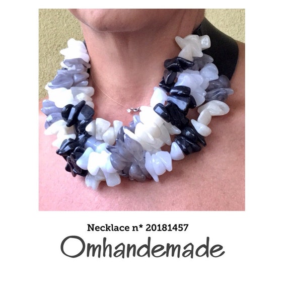 20181457 Black Cream Gray White Necklace, Bib Necklace, Fairchild Baldwin Style Necklace, Beaded Multilayer Necklace, Women Necklace