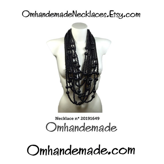 20191649 Black necklace, long black necklace, multi-strand bib necklace layered relief resin necklace statement necklace gift idea