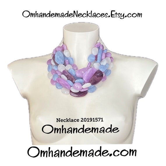 20191571 Lilac white blue purple necklace bib necklace multi-strand layered relief necklace, colored choker necklace gift idea