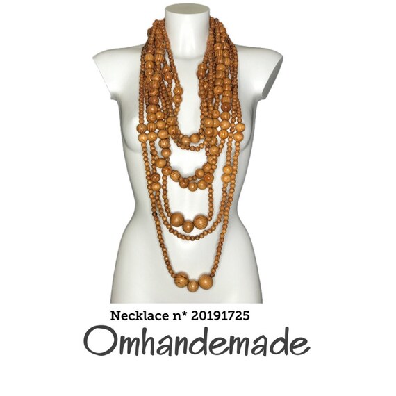 20191725 Long necklace natural wood bib necklace multistrand necklace beaded layered necklace boho chic necklace maxi necklace