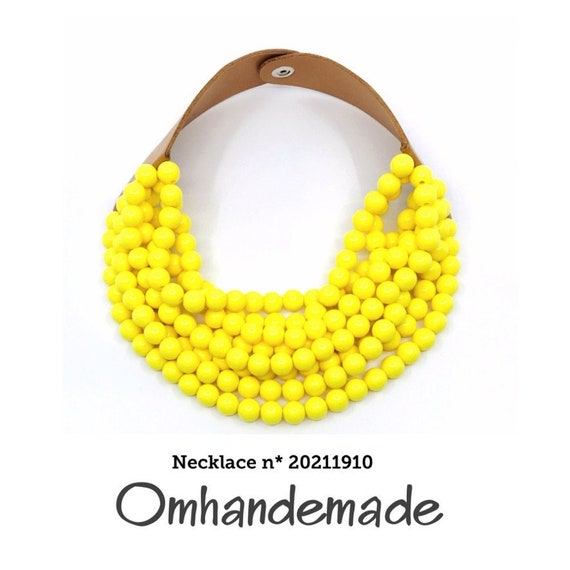 20211910 yellow necklace maxi necklace bib necklace multistrand choker necklace layered necklace beaded necklace chunky necklace gift idea