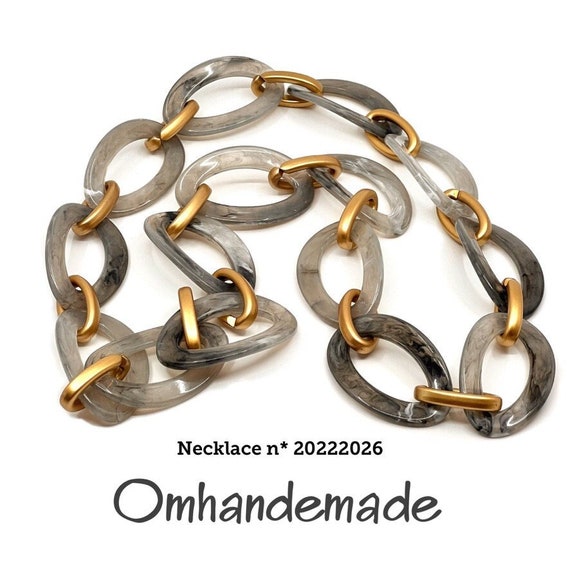 20222026 gray and golden necklace, chain necklace with gray and golden oval rings, transformable assembled rings necklace by Omhandemade