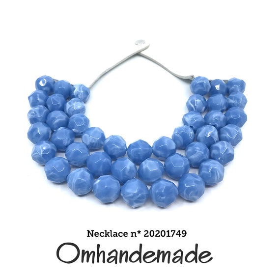 20201749 light blue woman necklace bib necklace 3 laps necklace, thick and large pearls necklace, leather collar necklace woman gift necklace