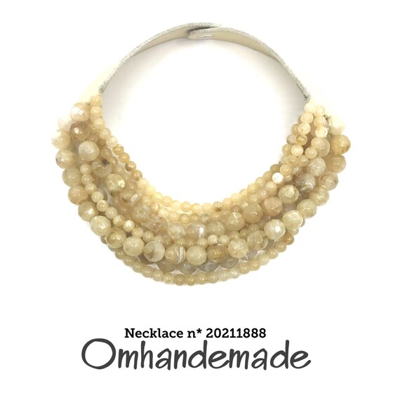 20211888 Beige necklace bib necklace multi strand necklace layered necklace beaded necklace womens necklace for her statement necklace