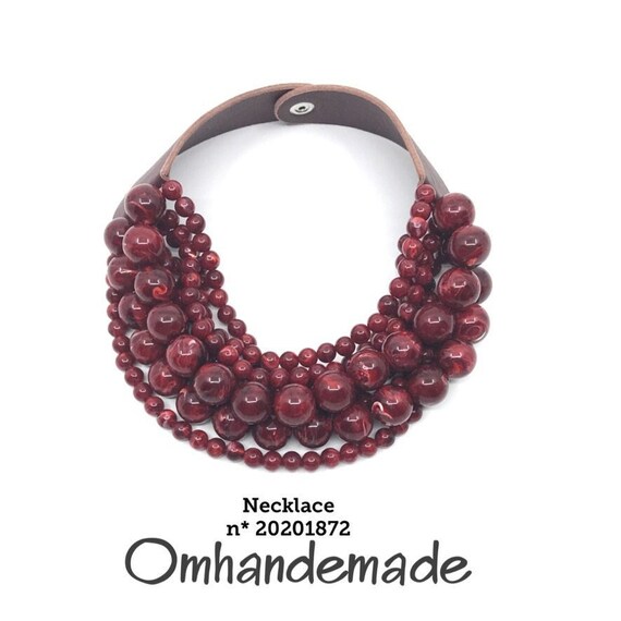 20201872 Burgundy necklace, choker bib necklace, chunky necklace ,Burgundy necklace, layered multistrand necklace relief necklace