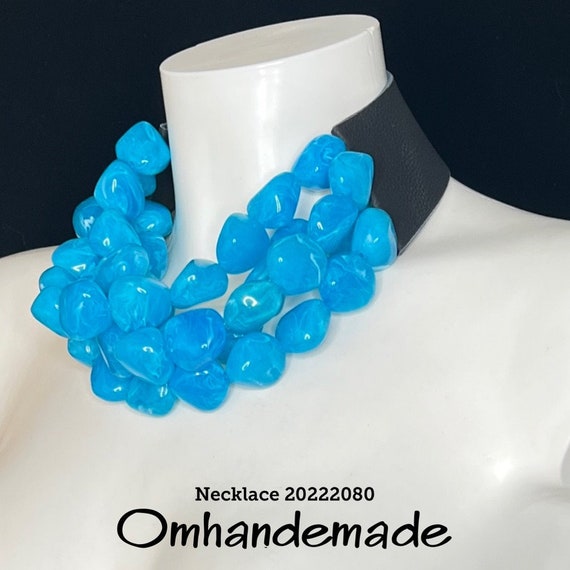 20222080 topaz necklace chunky necklace pebble choker necklace layered multi-strand relief necklace bib necklace turquoise necklace