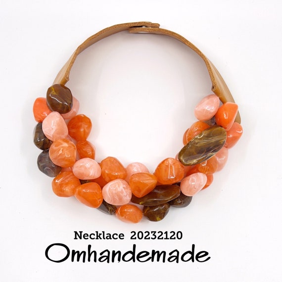 20232120 Orange and brown necklace bib necklace chunky necklace layered multistrand beaded necklace multistrand necklace maxi necklace