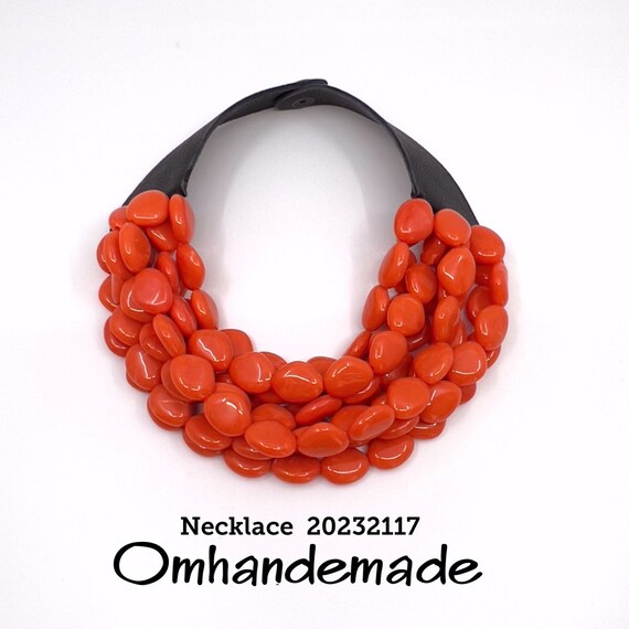 20232117 Orange necklace bib necklace chunky necklace gift idea for her choker necklace multistrand necklace relief states necklace