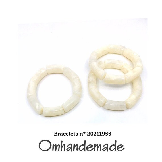 20211955 Cream bracelet, ivory, set of 3 bracelets, resin bracelet, adjustable bracelet with elastic, bracelets by Omhandemade
