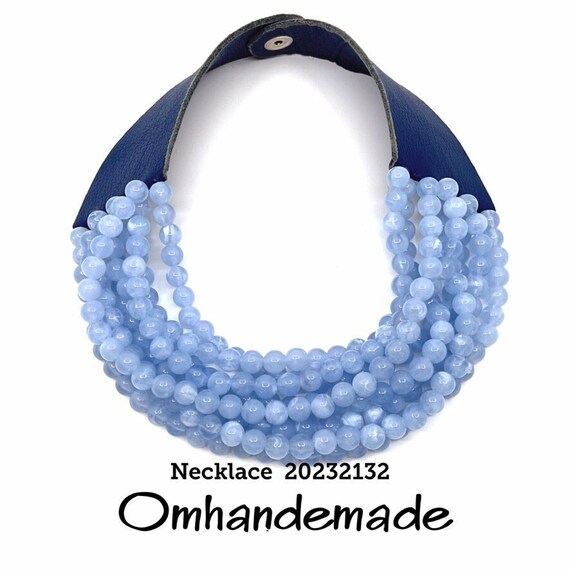20232132 light blue necklace bib necklace choker necklace multistrand necklace layered necklace resin leather necklace gift idea for her