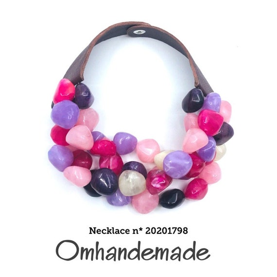 20201798 fuchsia lilac purple pink colorful necklace multistrand necklace layers beaded necklace maxi bib necklace gift idea