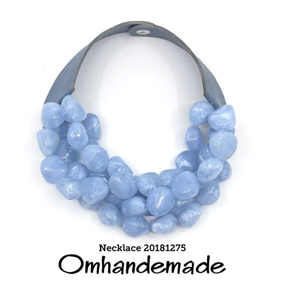 20181275 light blue necklace maxi choker necklace chunky sky nuggets necklace multistrand necklace layers beaded bib necklace