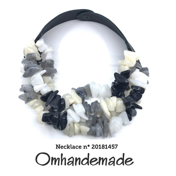 20181457 Black Cream Gray White Necklace, Bib Necklace, Fairchild Baldwin Style Necklace, Beaded Multilayer Necklace, Women Necklace