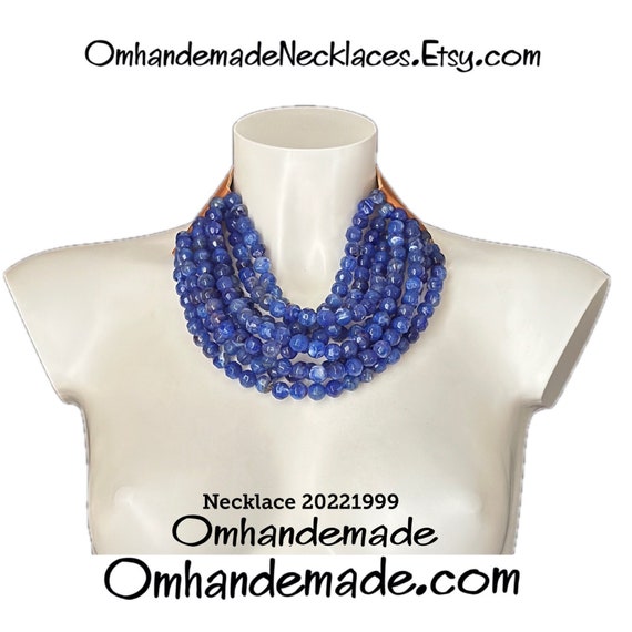 20221999 Blue lapis necklace, bib necklace choker necklace multi-strand layered relief necklace Fairchild Baldwin style necklace