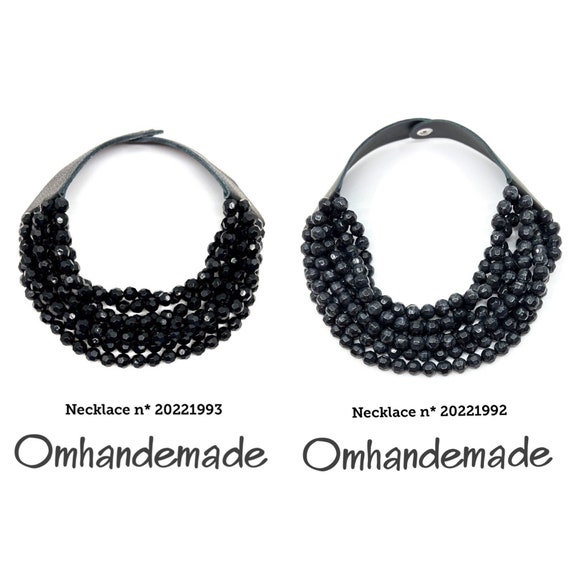20221993 Collana nera, collana bavaglino collana multifilo stratificata rilievo collana girocollo con colletto pelle collana girocollo maxi