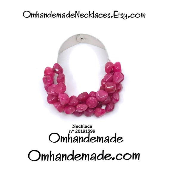 20191599 Fuchsia necklace pebble necklace bib necklace layered multi-strand choker necklace relief leather collar large pearl necklace