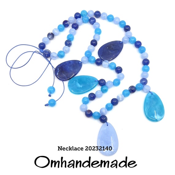 20232140 blue azure topaz necklace big tassel necklace big resin gemstone necklace no clasp statement necklace